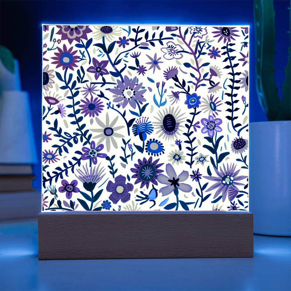 Mexican Floral Fiesta Pattern 011 - Square Acrylic Plaque With LED Base