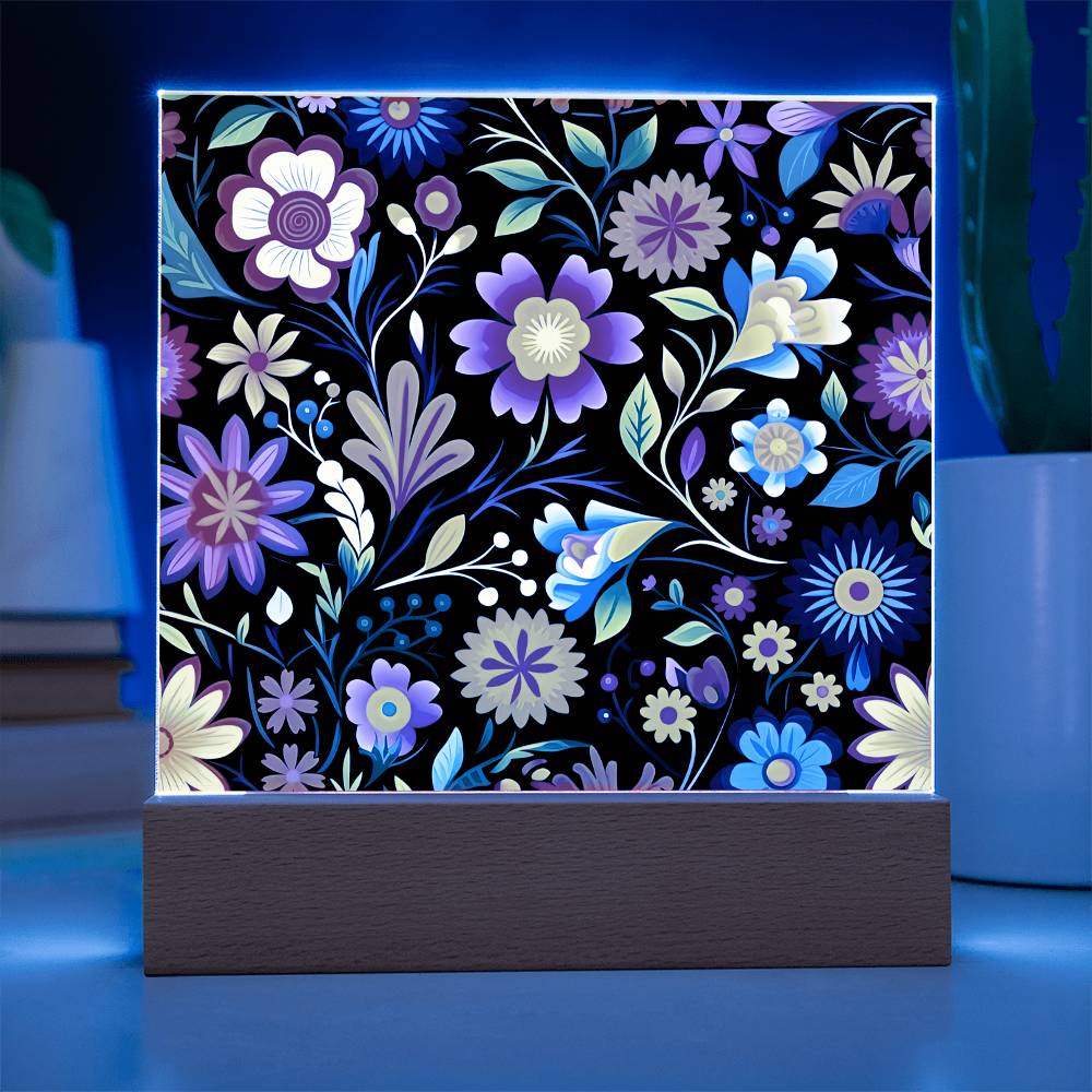 Mexican Floral Fiesta Pattern 028 - Square Acrylic Plaque With LED Base