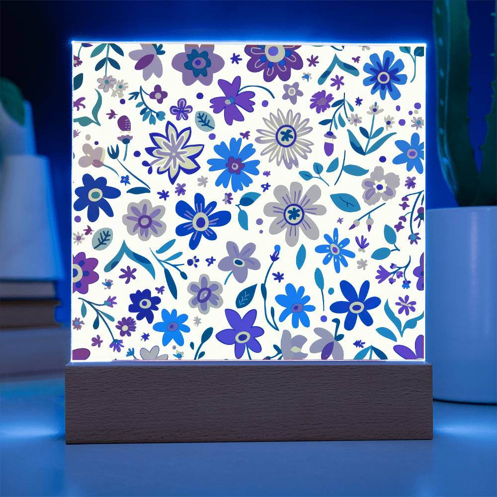 Mexican Floral Fiesta Pattern 005 - Square Acrylic Plaque With LED Base