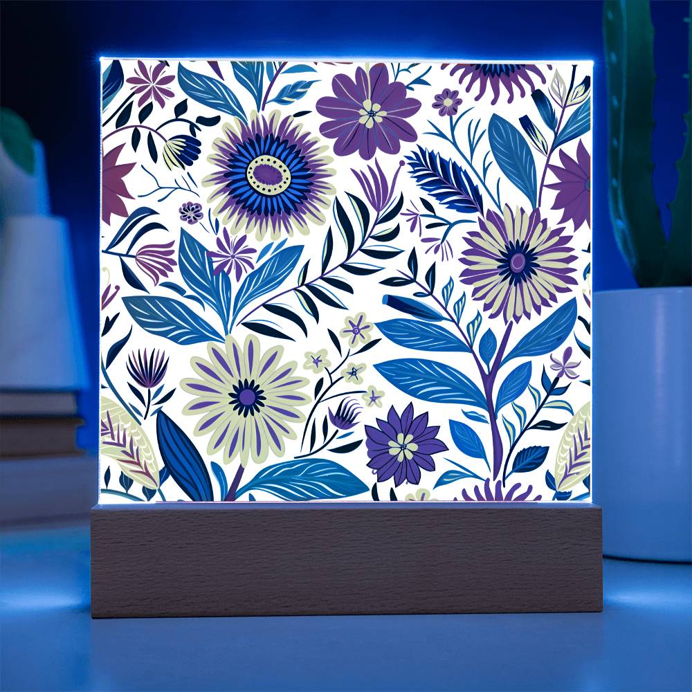 Mexican Floral Fiesta Pattern 023 - Square Acrylic Plaque With LED Base