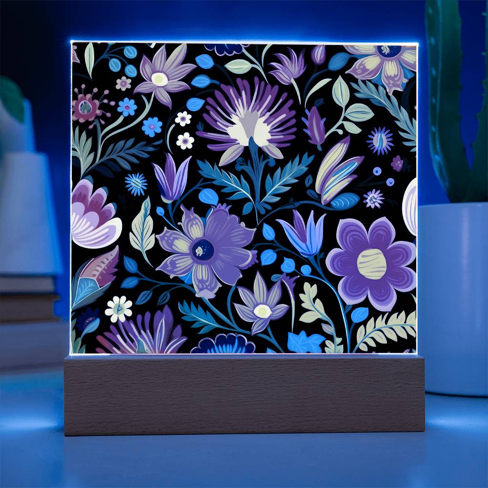 Mexican Floral Fiesta Pattern 039 - Square Acrylic Plaque With LED Base