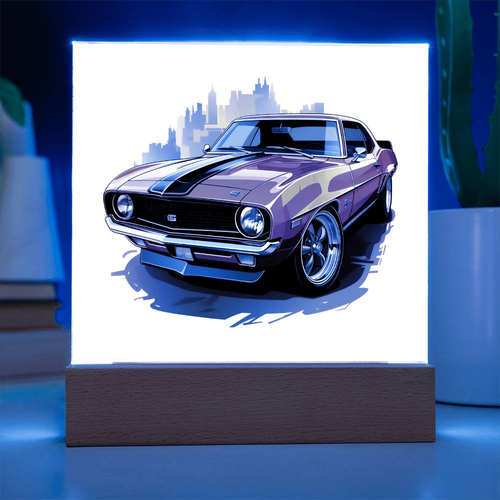 Muscle Car 08 - Square Acrylic Plaque With LED Base