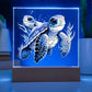 Cute Sea Turtle 010 - Square Acrylic Plaque With LED Base