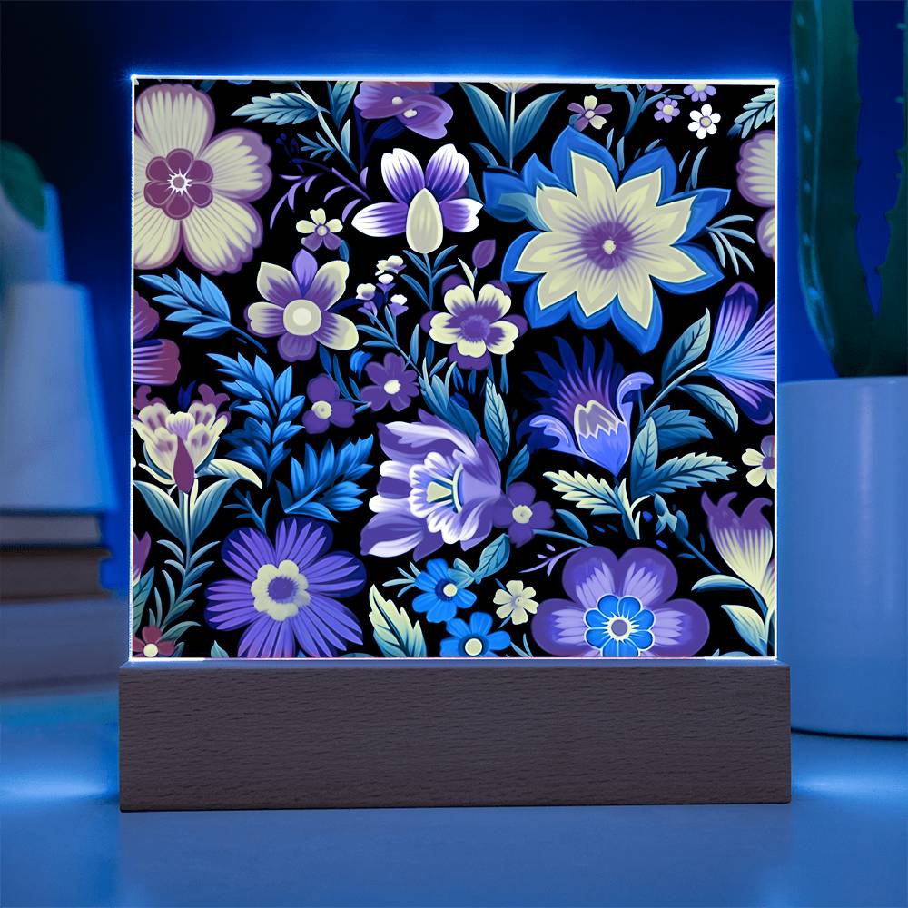Mexican Floral Fiesta Pattern 030 - Square Acrylic Plaque With LED Base