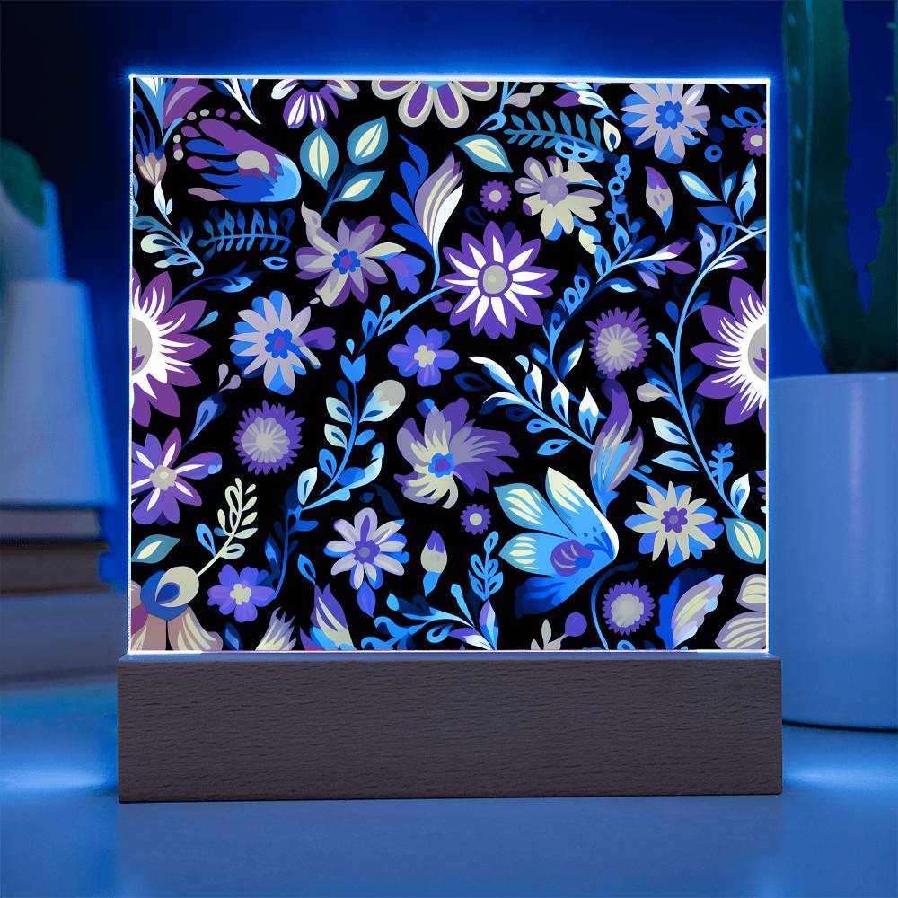 Mexican Floral Fiesta Pattern 053 - Square Acrylic Plaque With LED Base