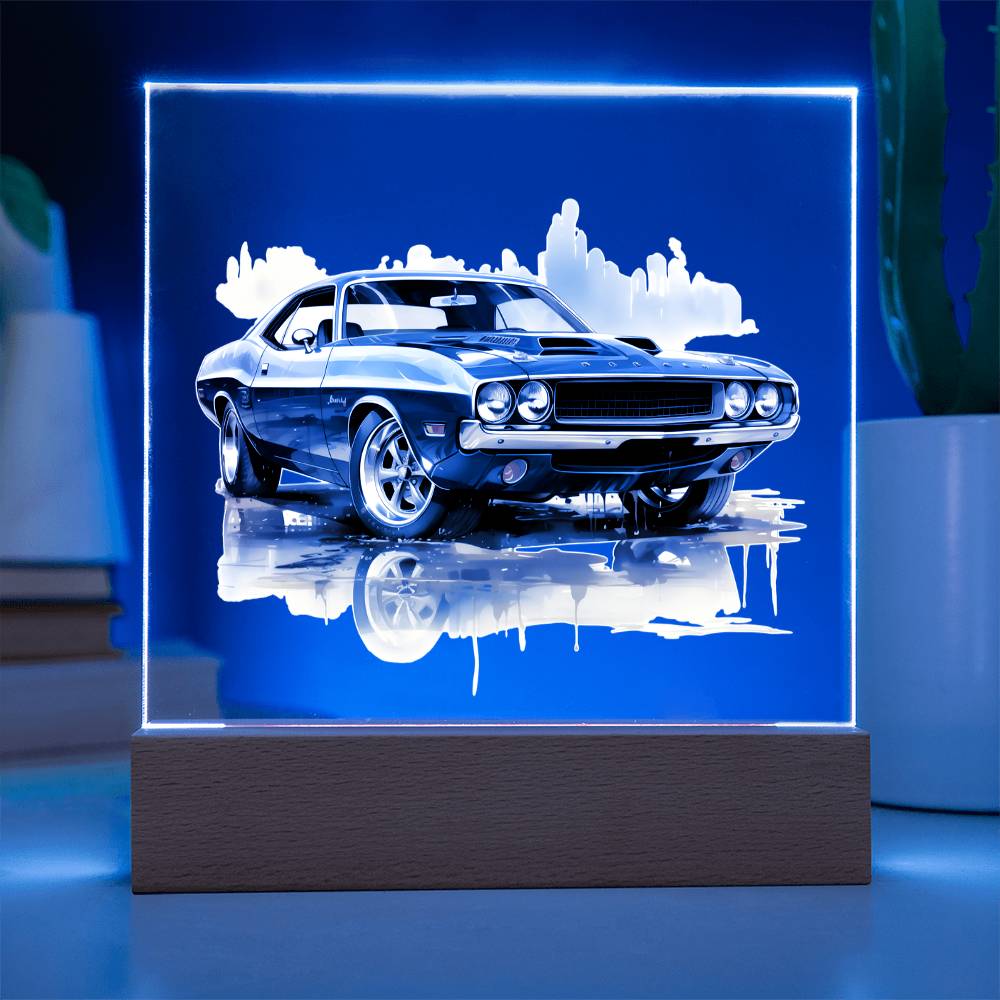 Muscle Car 02 - Square Acrylic Plaque With LED Base