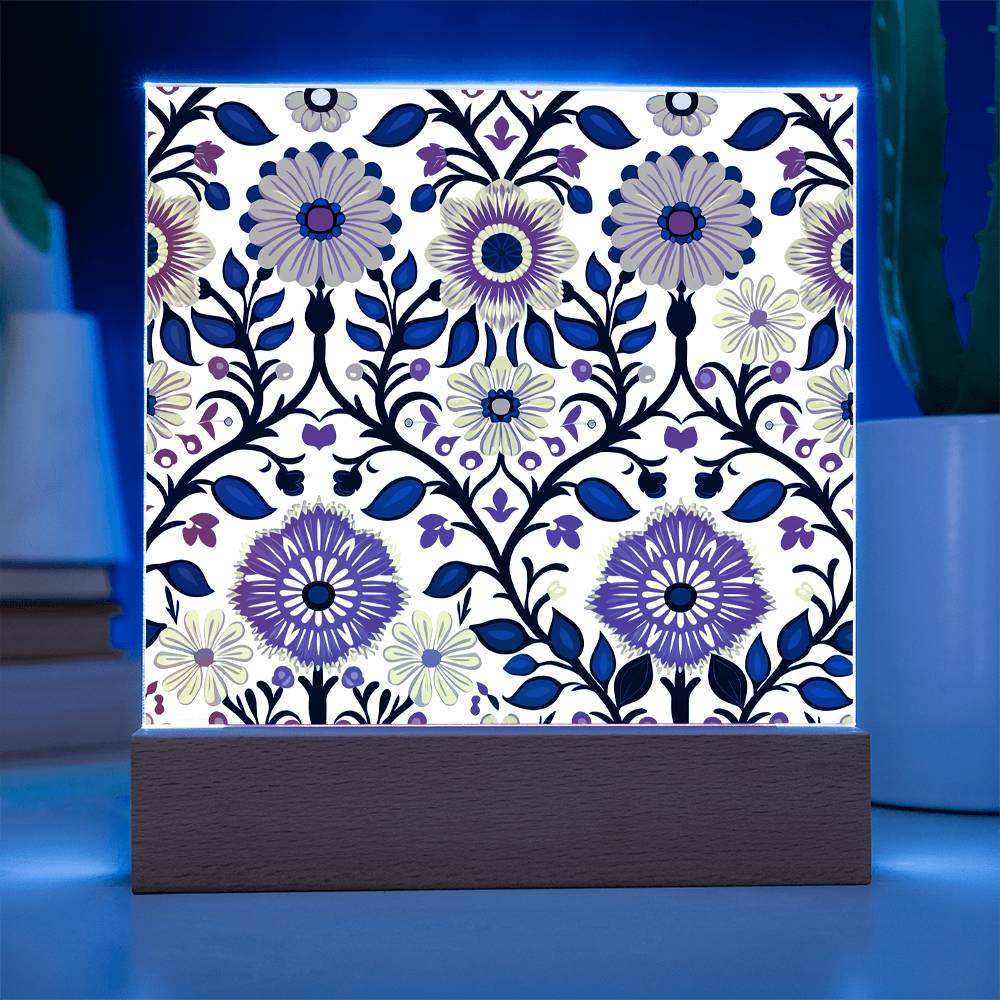 Mexican Floral Fiesta Pattern 043 - Square Acrylic Plaque With LED Base