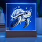 Cute Sea Turtle 004 - Square Acrylic Plaque With LED Base