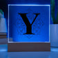 Magnolia Mandala Alphabet Letter Y - Square Acrylic Plaque With LED Base