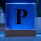 Magnolia Mandala Alphabet Letter P - Square Acrylic Plaque With LED Base