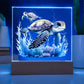 Cute Sea Turtle 009 - Square Acrylic Plaque With LED Base