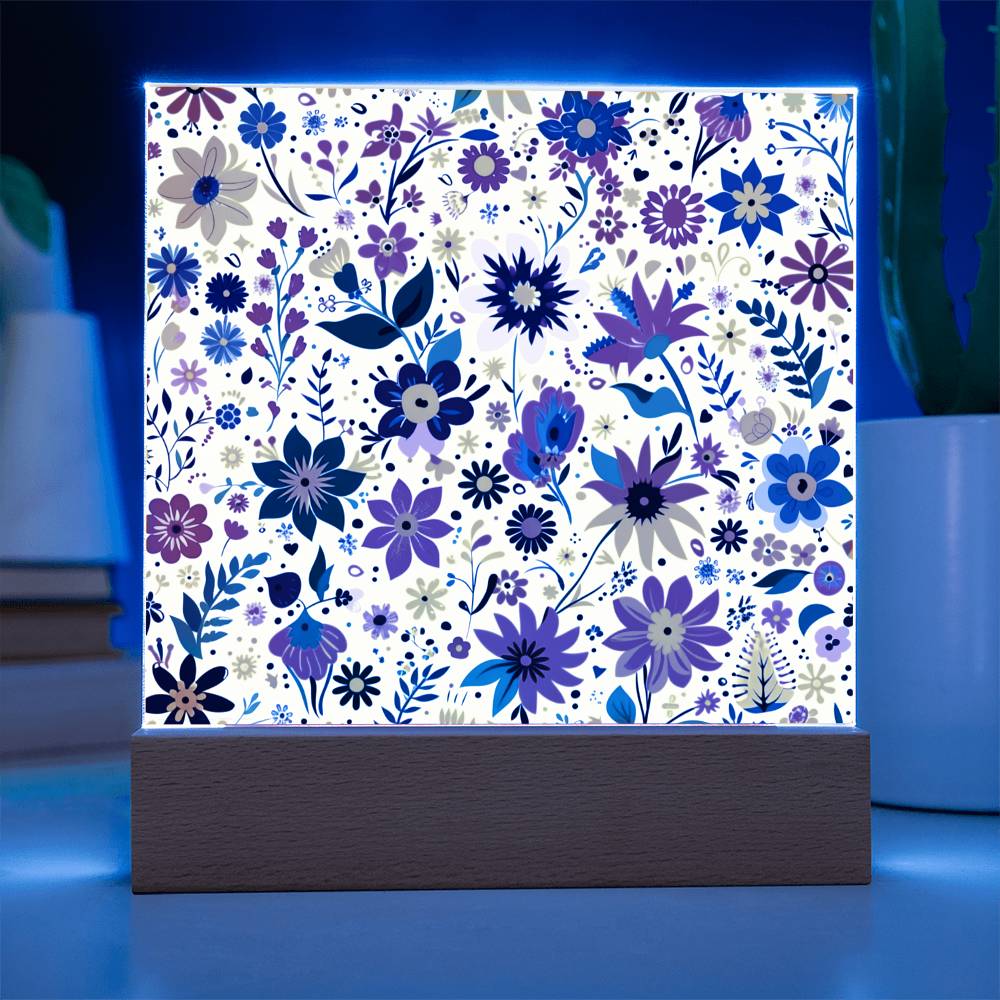 Mexican Floral Fiesta Pattern 062 - Square Acrylic Plaque With LED Base