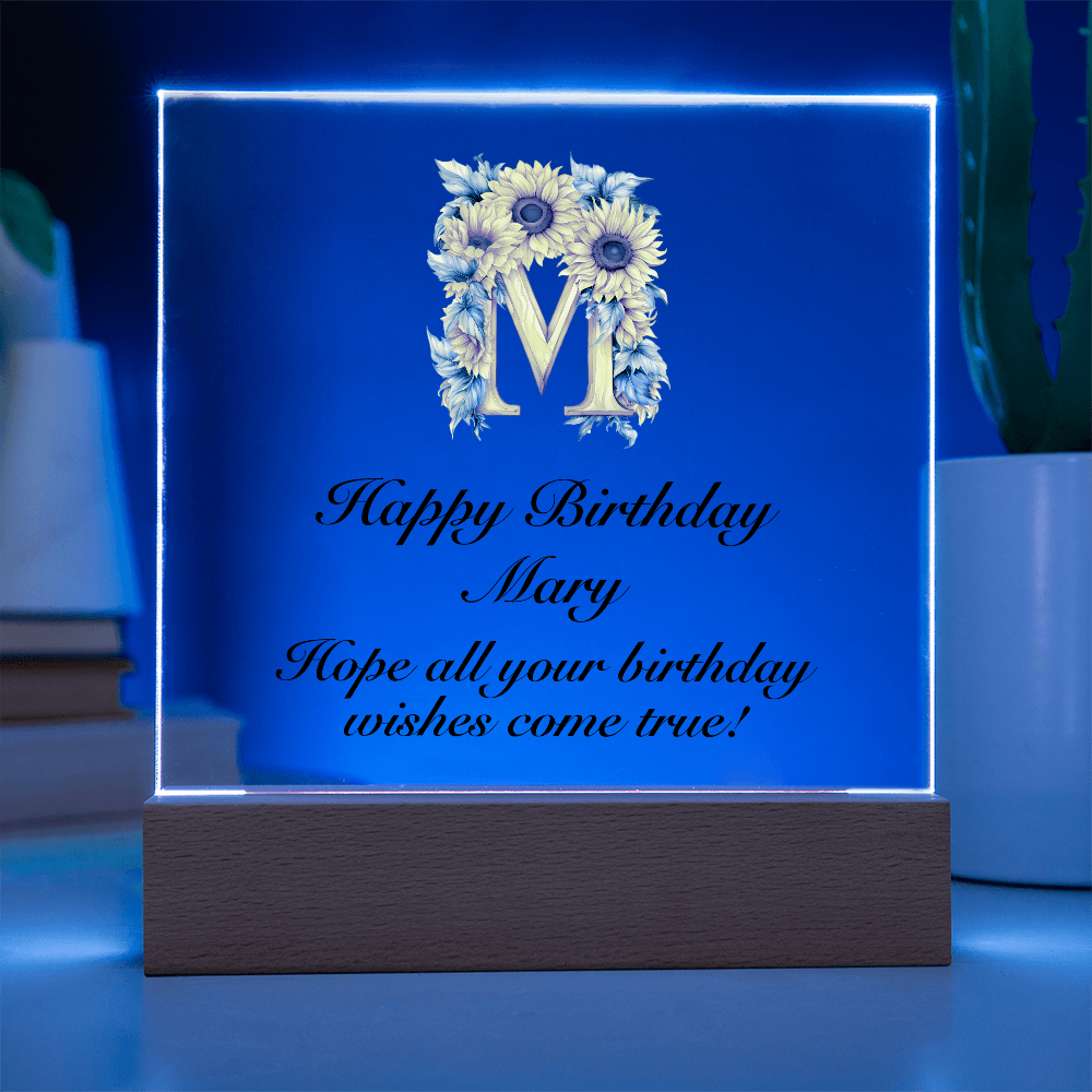 Happy Birthday test - Square Acrylic Plaque With LED Base