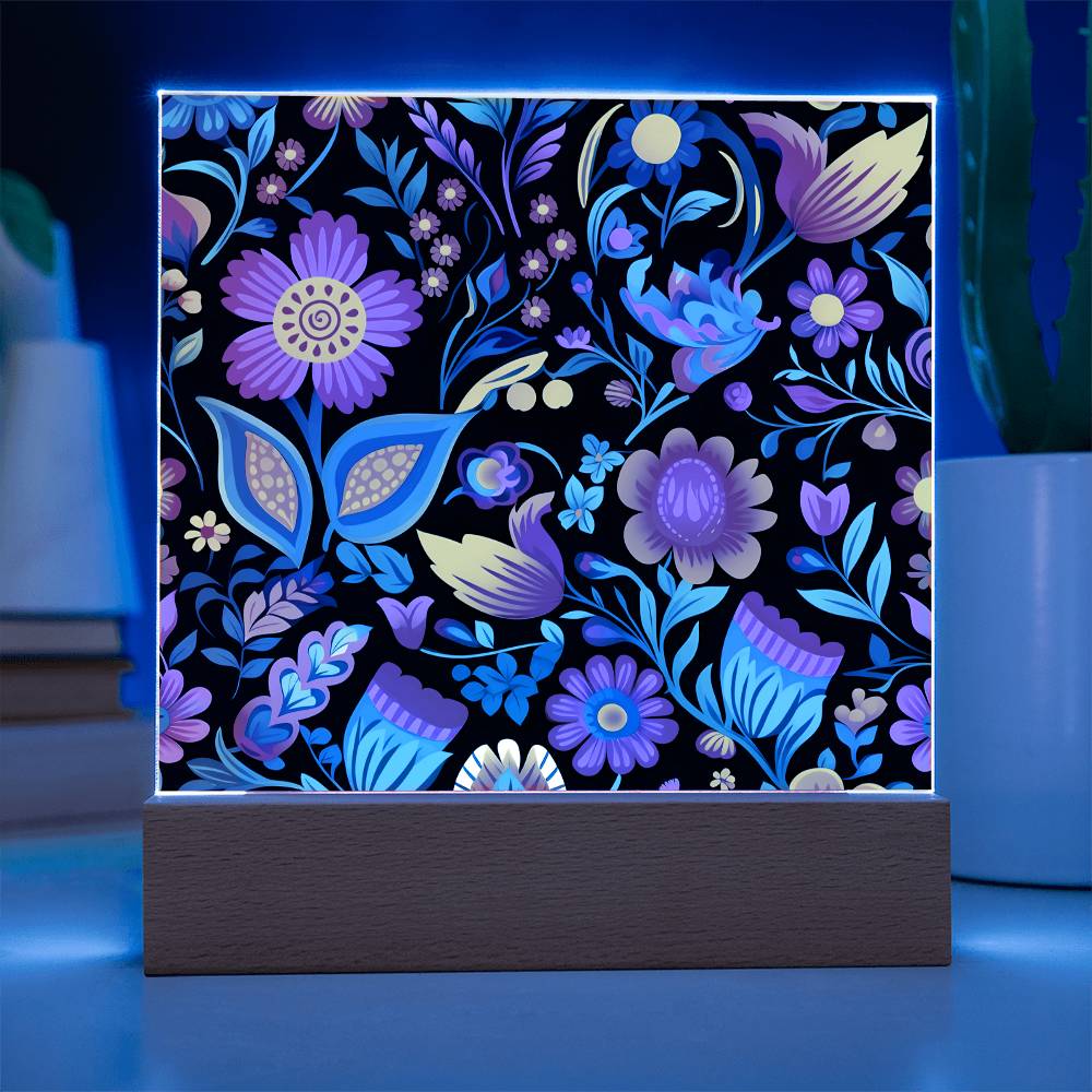 Mexican Floral Fiesta Pattern 049 - Square Acrylic Plaque With LED Base