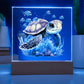 Cute Sea Turtle 001 - Square Acrylic Plaque With LED Base
