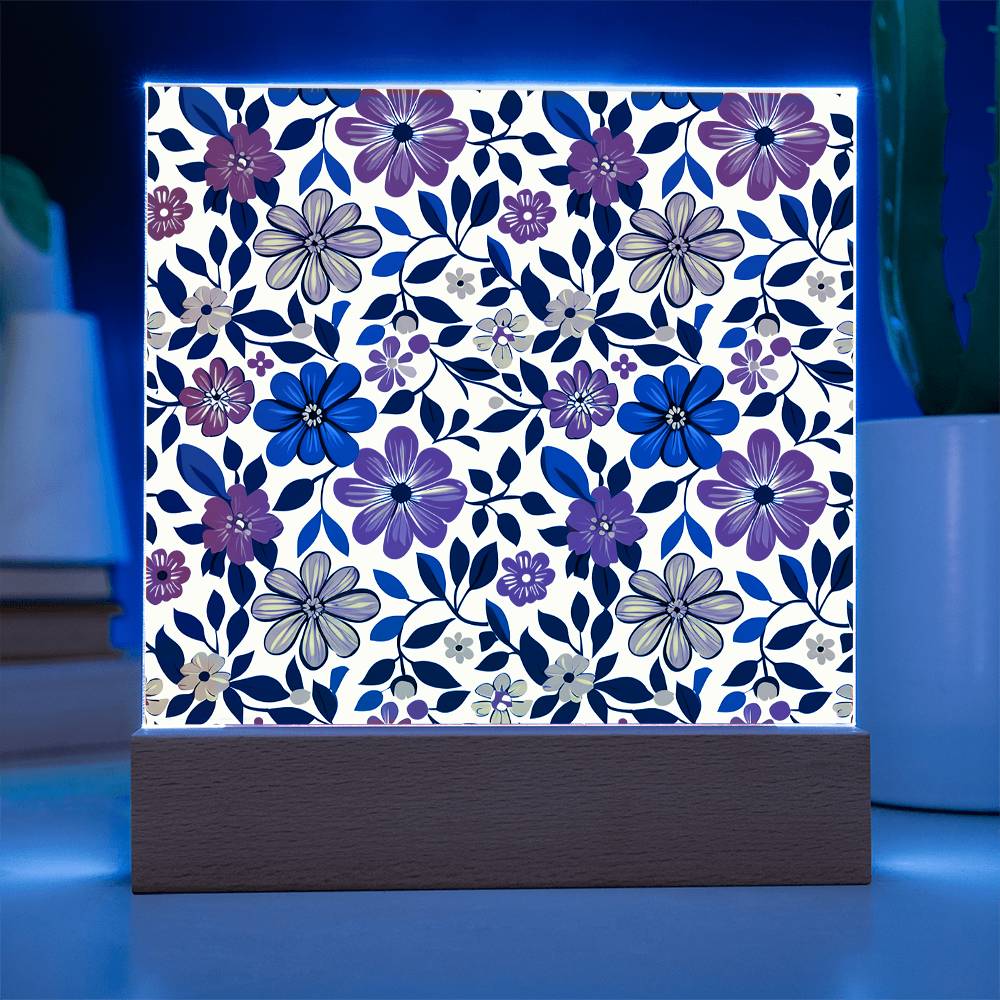 Mexican Floral Fiesta Pattern 042 - Square Acrylic Plaque With LED Base