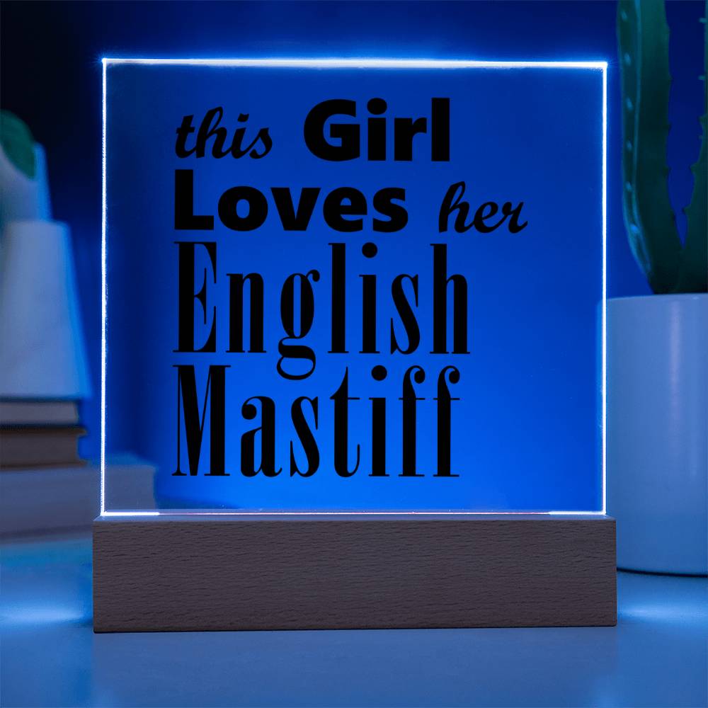 English Mastiff - Square Acrylic Plaque With LED Base