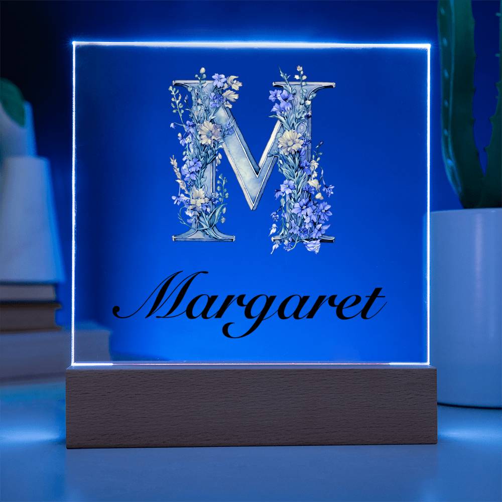 Margaret (Lavender Flowers) - Square Acrylic Plaque With LED Base