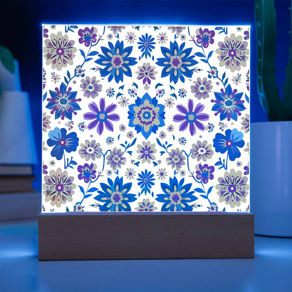 Mexican Floral Fiesta Pattern 025 - Square Acrylic Plaque With LED Base