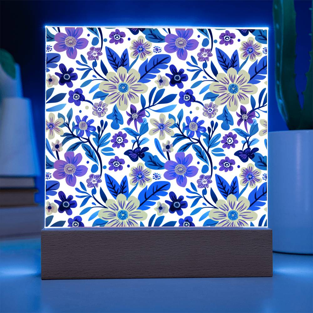 Mexican Floral Fiesta Pattern 064 - Square Acrylic Plaque With LED Base