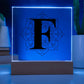 Magnolia Mandala Alphabet Letter F - Square Acrylic Plaque With LED Base