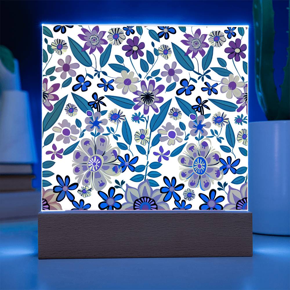 Mexican Floral Fiesta Pattern 007 - Square Acrylic Plaque With LED Base