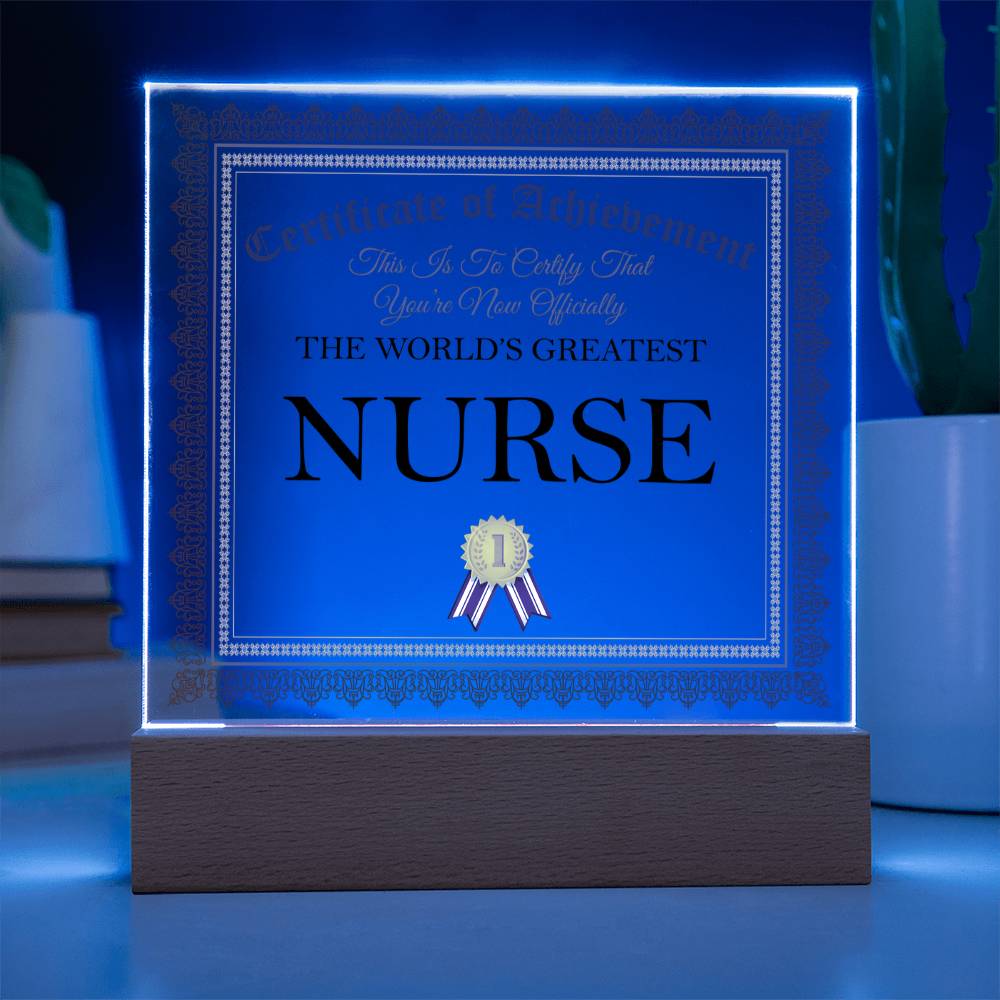 World's Greatest Nurse - Square Acrylic Plaque With LED Base