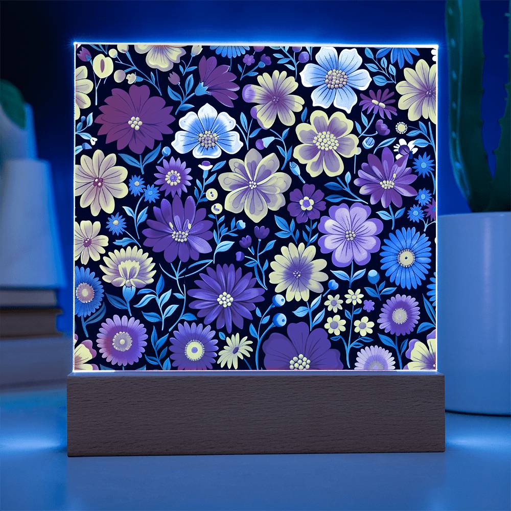 Mexican Floral Fiesta Pattern 048 - Square Acrylic Plaque With LED Base