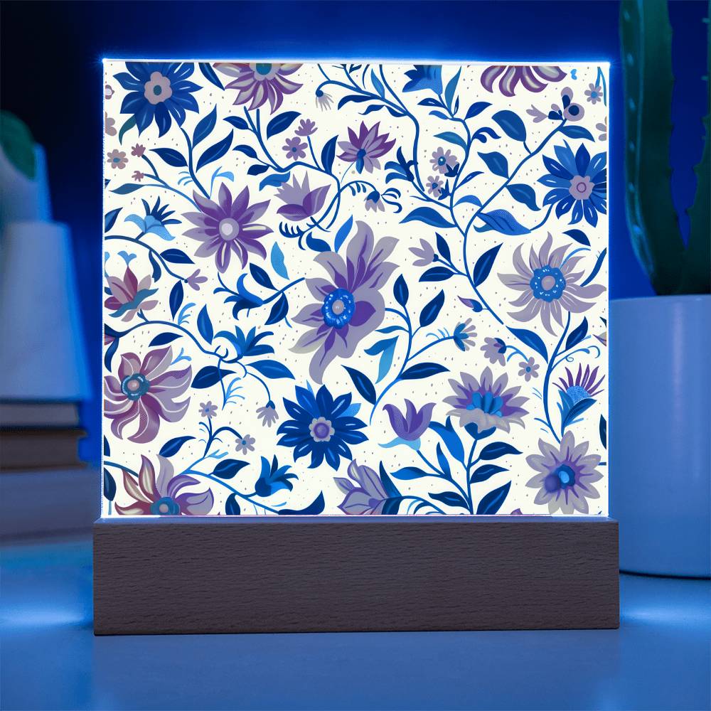 Mexican Floral Fiesta Pattern 012 - Square Acrylic Plaque With LED Base