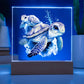 Cute Sea Turtle 011 - Square Acrylic Plaque With LED Base