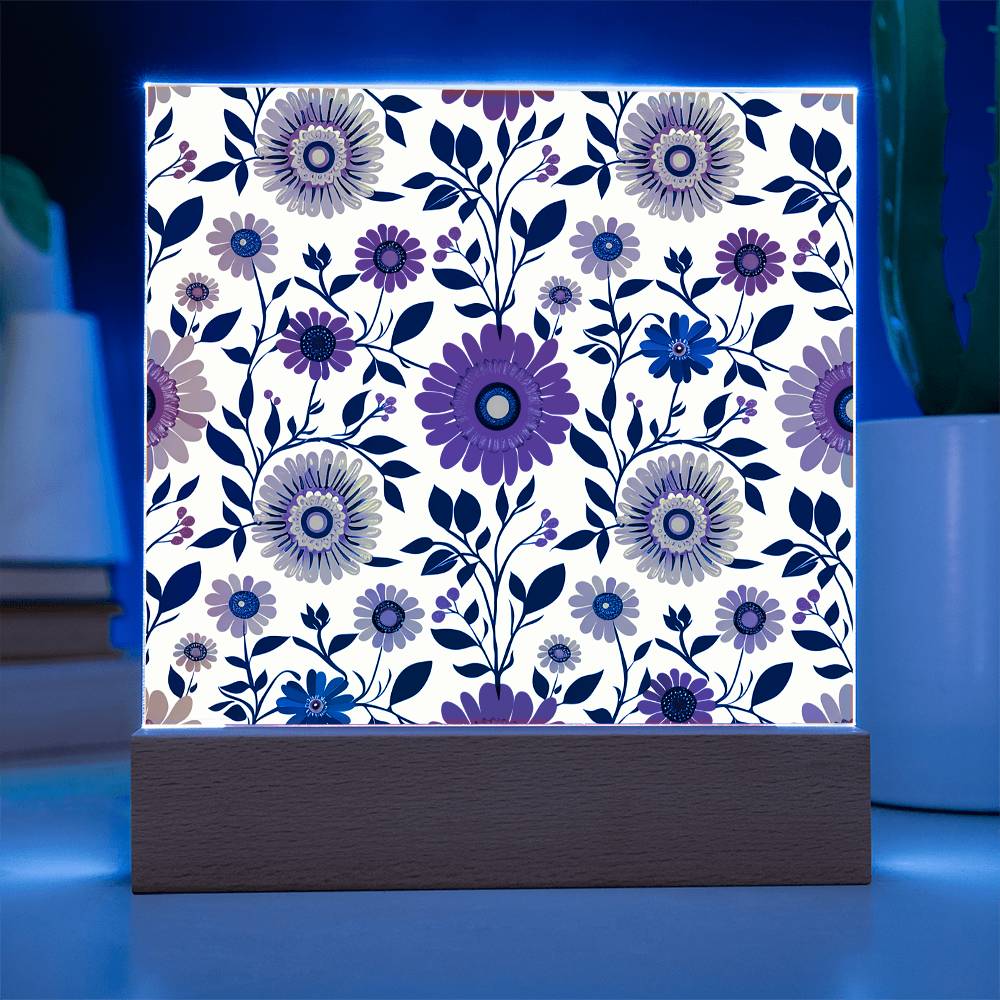 Mexican Floral Fiesta Pattern 040 - Square Acrylic Plaque With LED Base