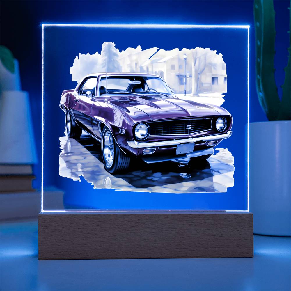 Muscle Car 04 - Square Acrylic Plaque With LED Base