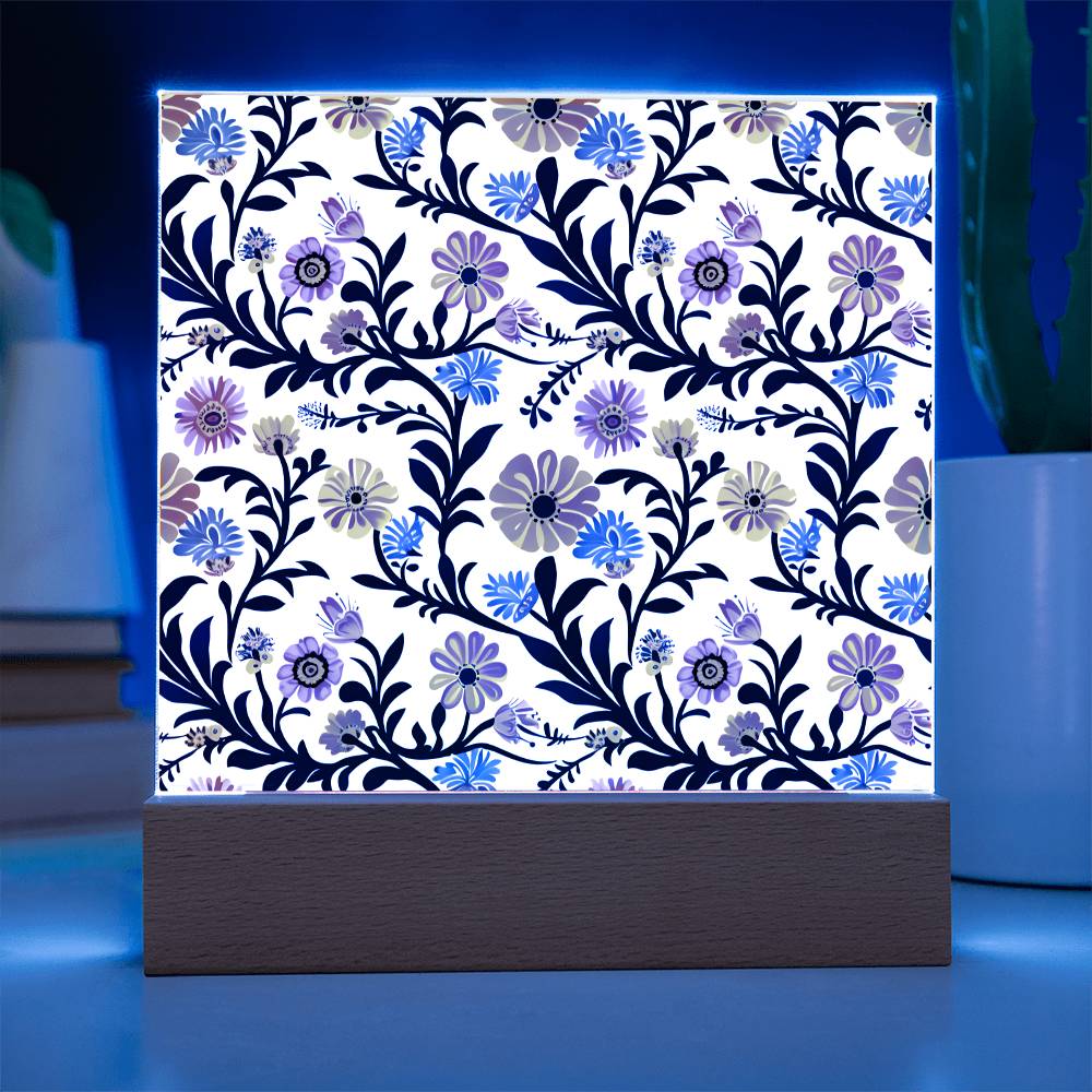 Mexican Floral Fiesta Pattern 022 - Square Acrylic Plaque With LED Base