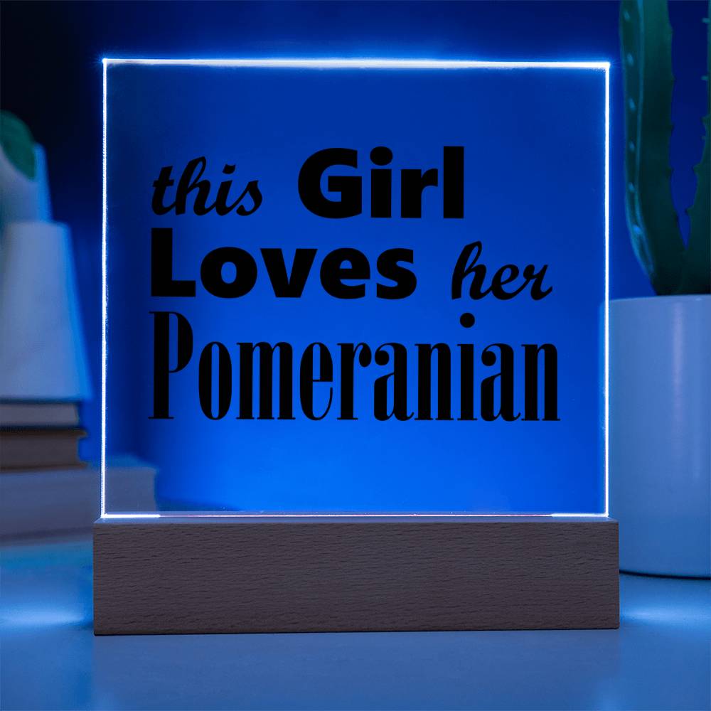 Pomeranian - Square Acrylic Plaque With LED Base