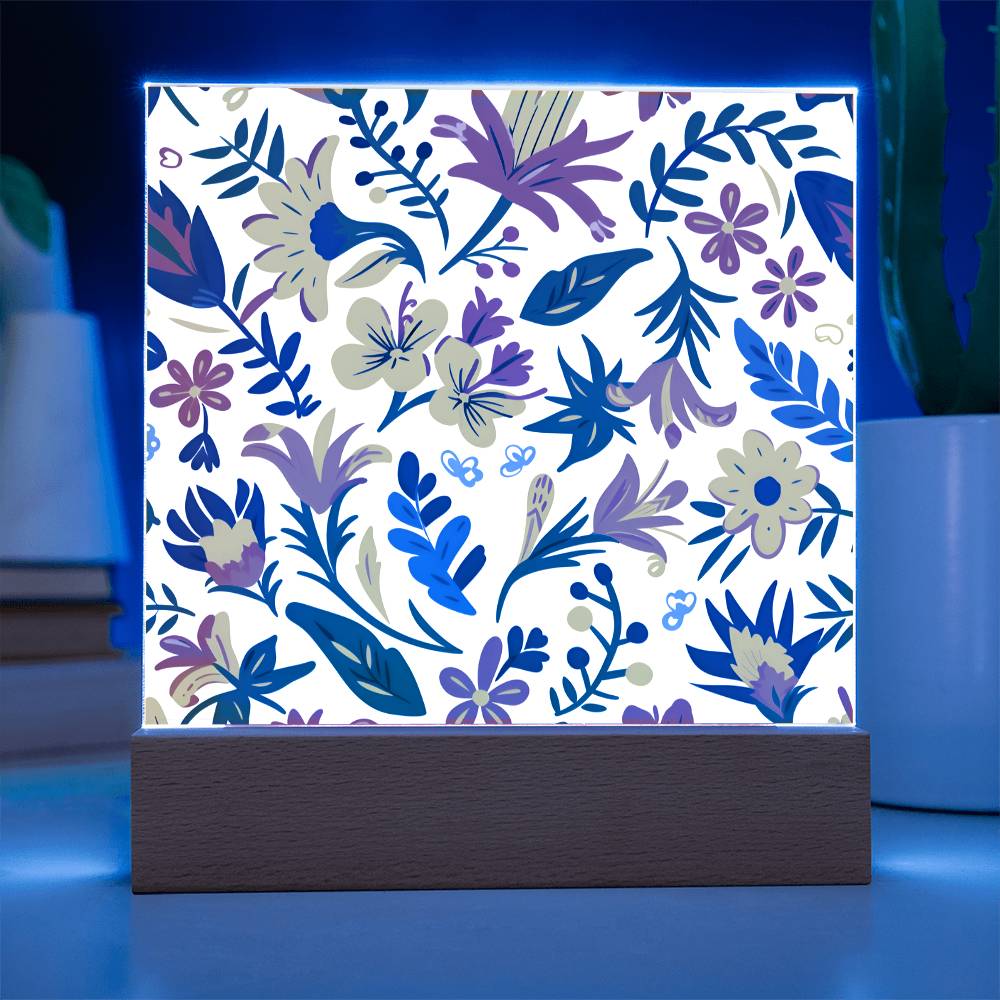 Mexican Floral Fiesta Pattern 021 - Square Acrylic Plaque With LED Base