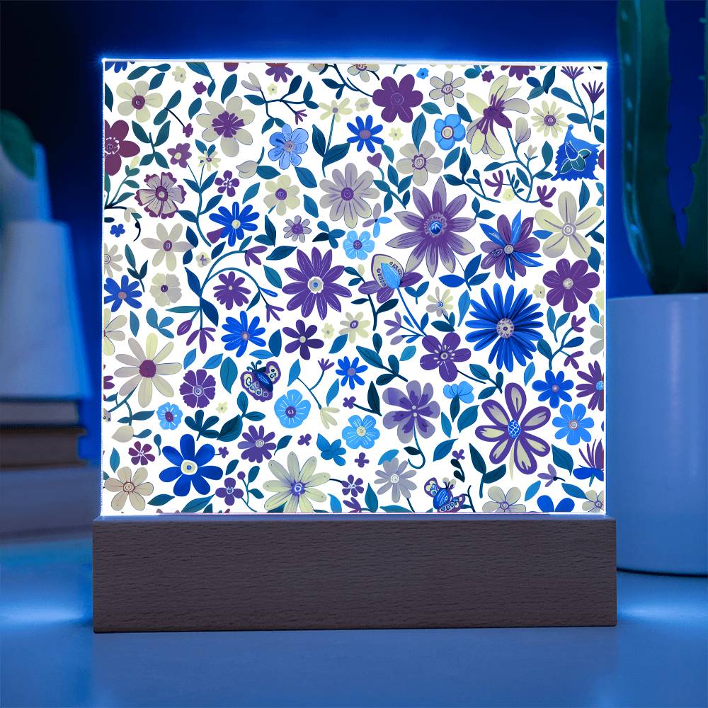 Mexican Floral Fiesta Pattern 009 - Square Acrylic Plaque With LED Base