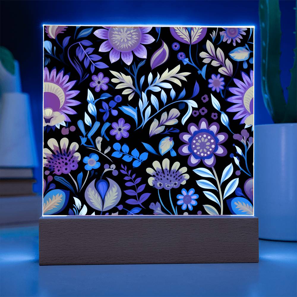 Mexican Floral Fiesta Pattern 058 - Square Acrylic Plaque With LED Base