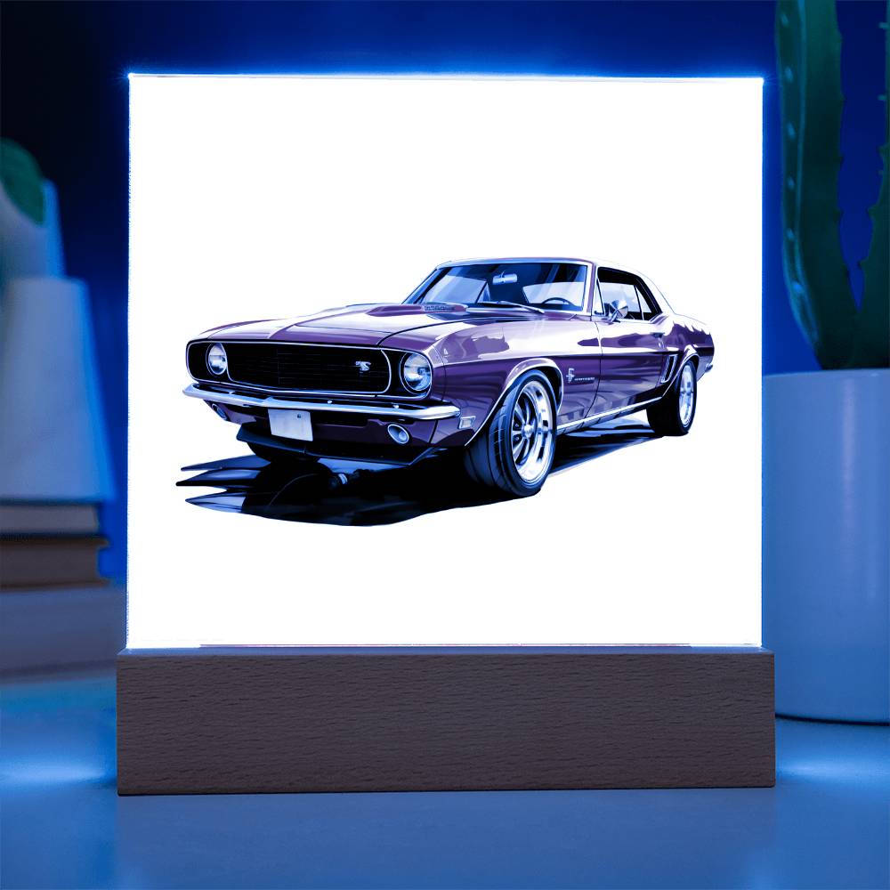 Muscle Car 01 - Square Acrylic Plaque With LED Base