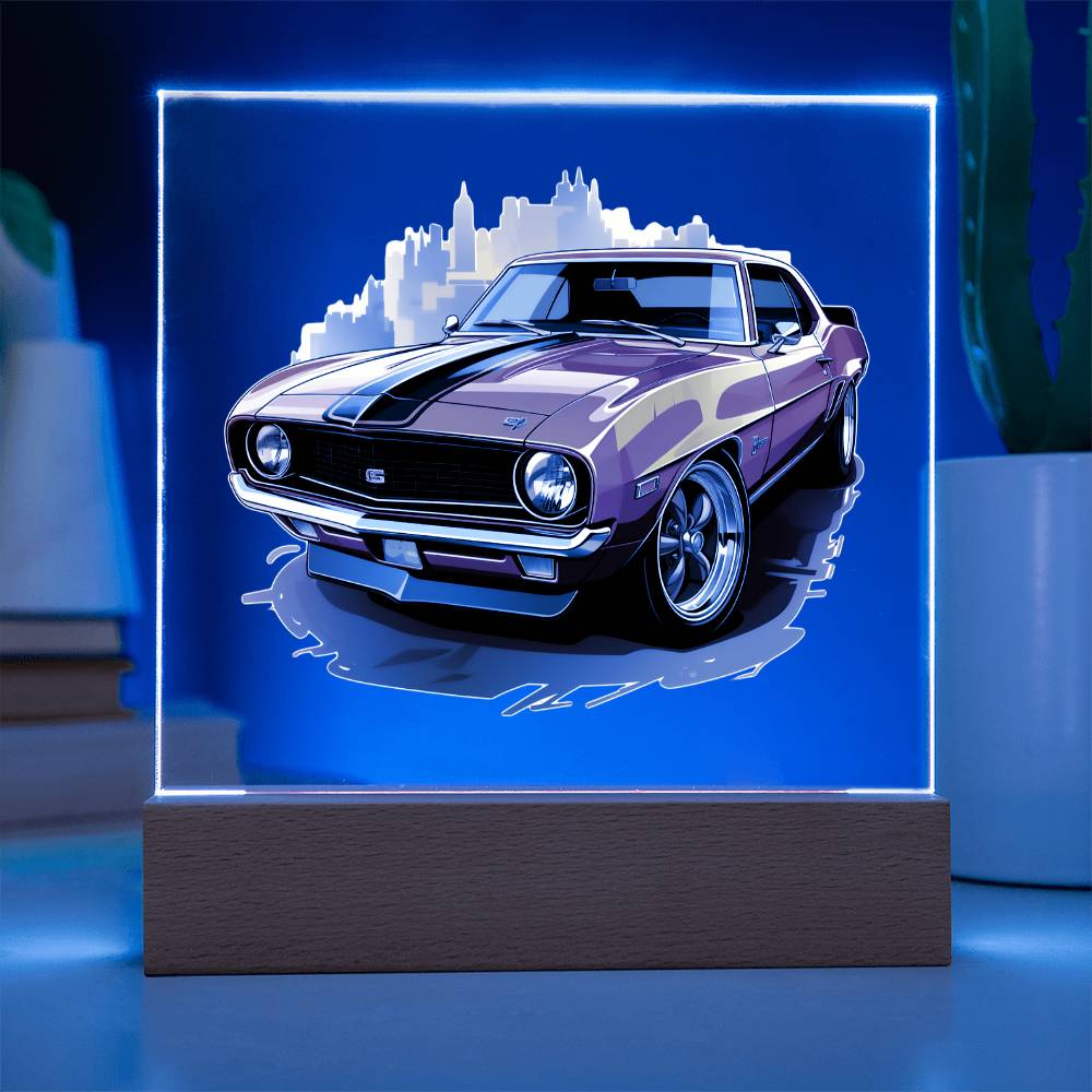 Muscle Car 08 - Square Acrylic Plaque With LED Base