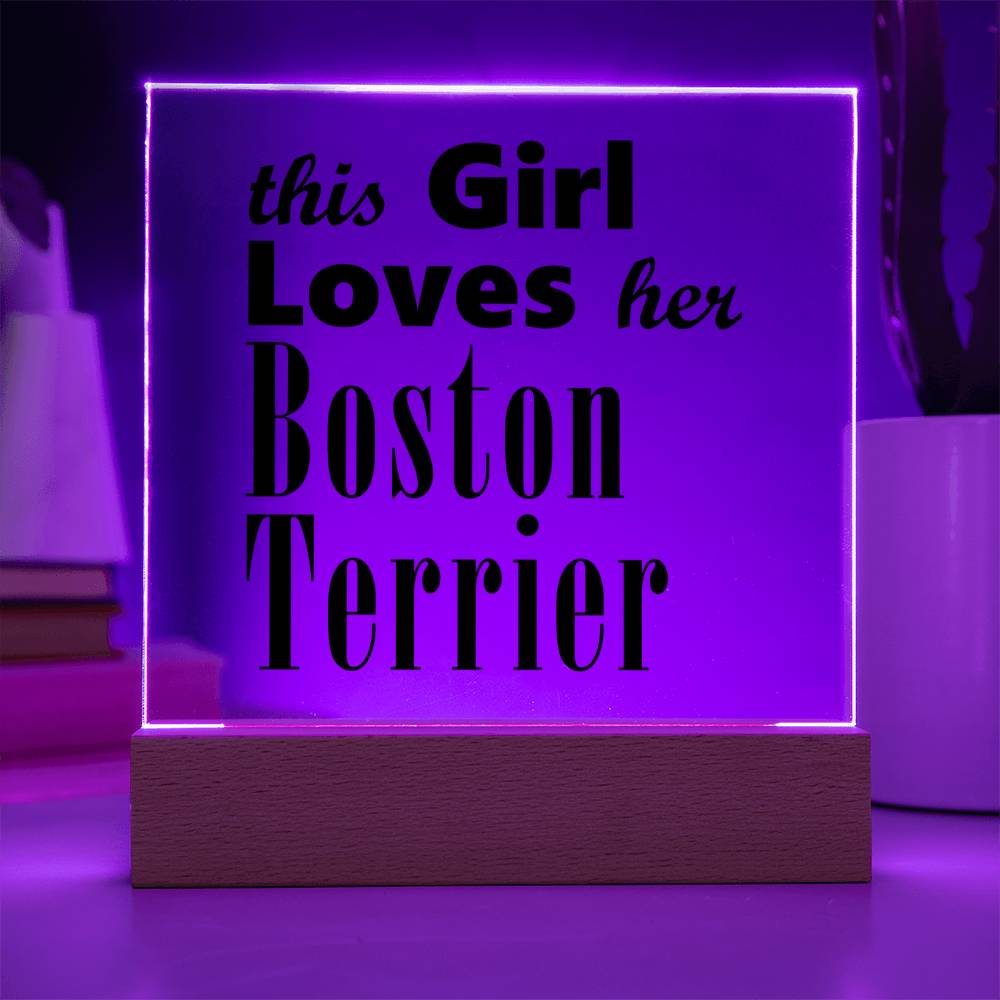 Boston Terrier - Square Acrylic Plaque With LED Base