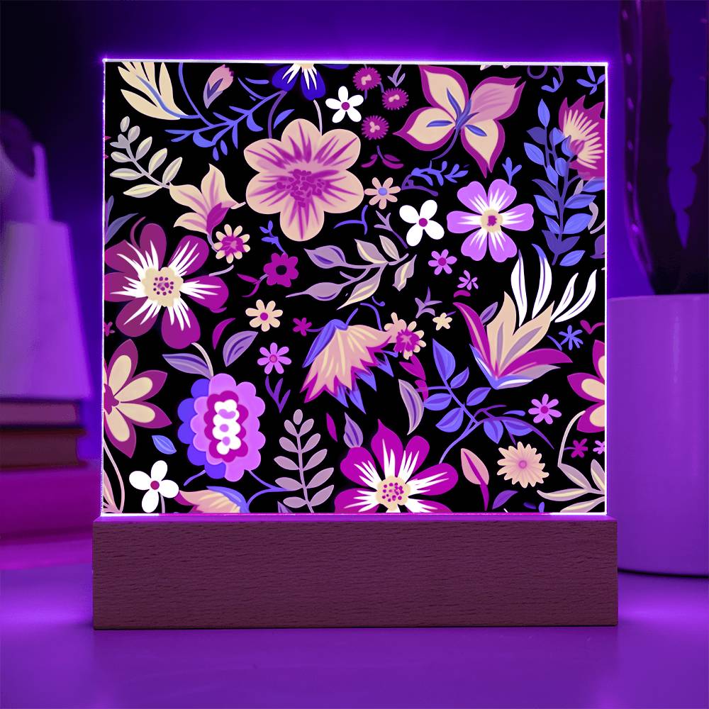 Mexican Floral Fiesta Pattern 037 - Square Acrylic Plaque With LED Base