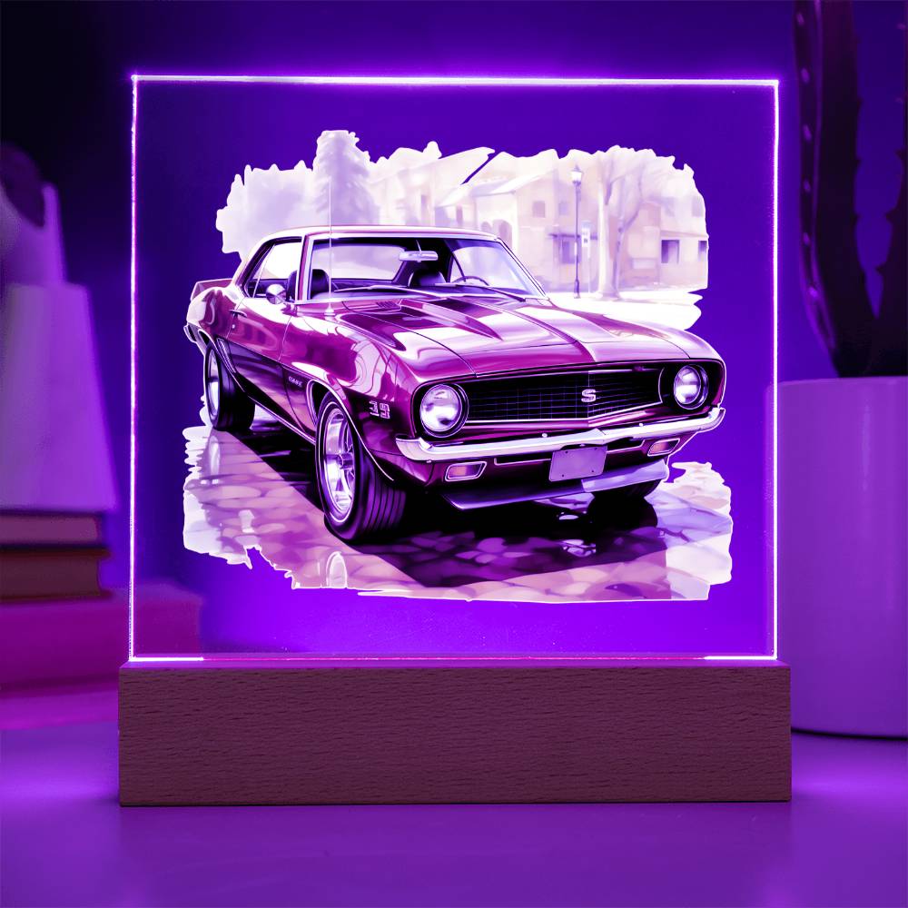 Muscle Car 04 - Square Acrylic Plaque With LED Base