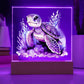 Cute Sea Turtle 015 - Square Acrylic Plaque With LED Base