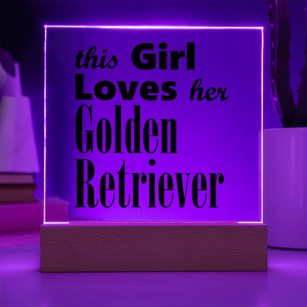 Golden Retriever - Square Acrylic Plaque With LED Base