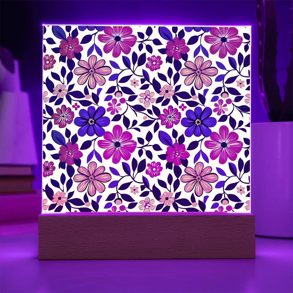 Mexican Floral Fiesta Pattern 042 - Square Acrylic Plaque With LED Base