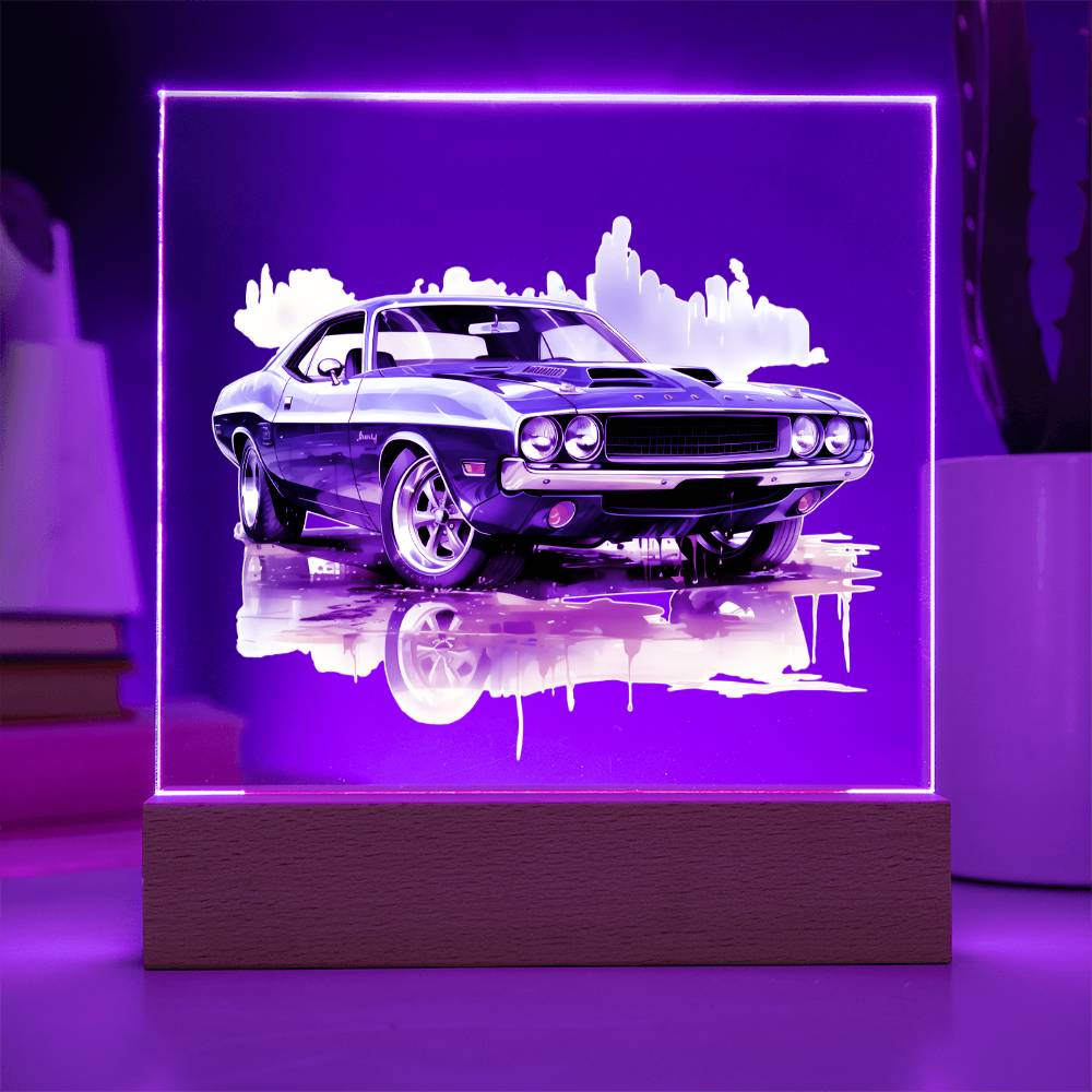 Muscle Car 02 - Square Acrylic Plaque With LED Base