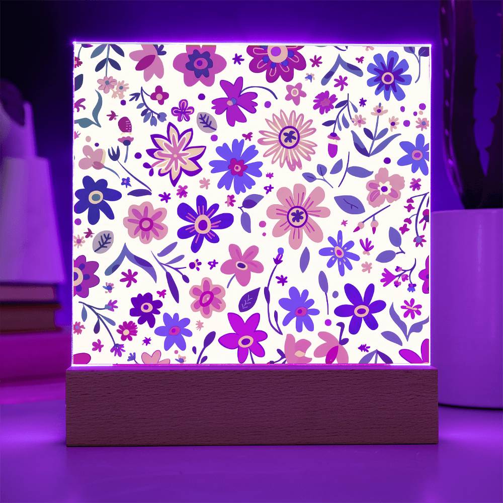 Mexican Floral Fiesta Pattern 005 - Square Acrylic Plaque With LED Base