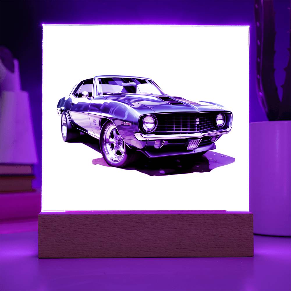 Muscle Car 09 - Square Acrylic Plaque With LED Base