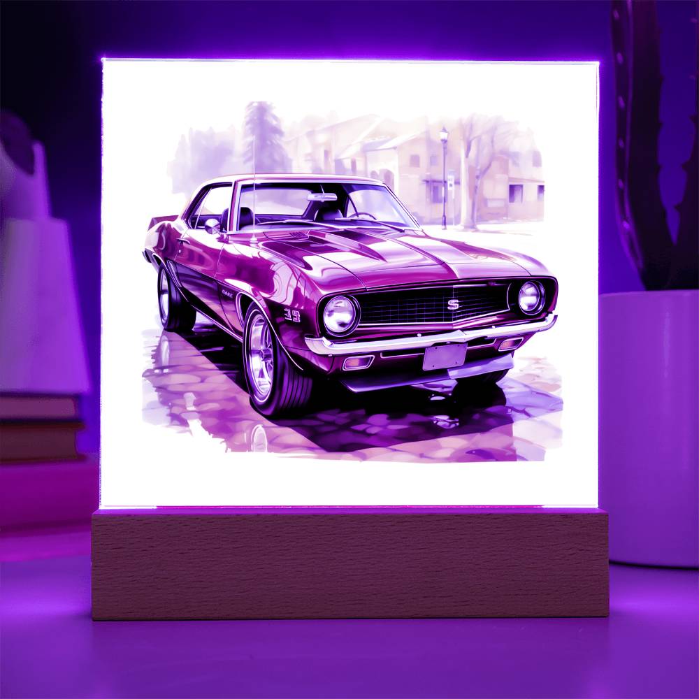 Muscle Car 04 - Square Acrylic Plaque With LED Base