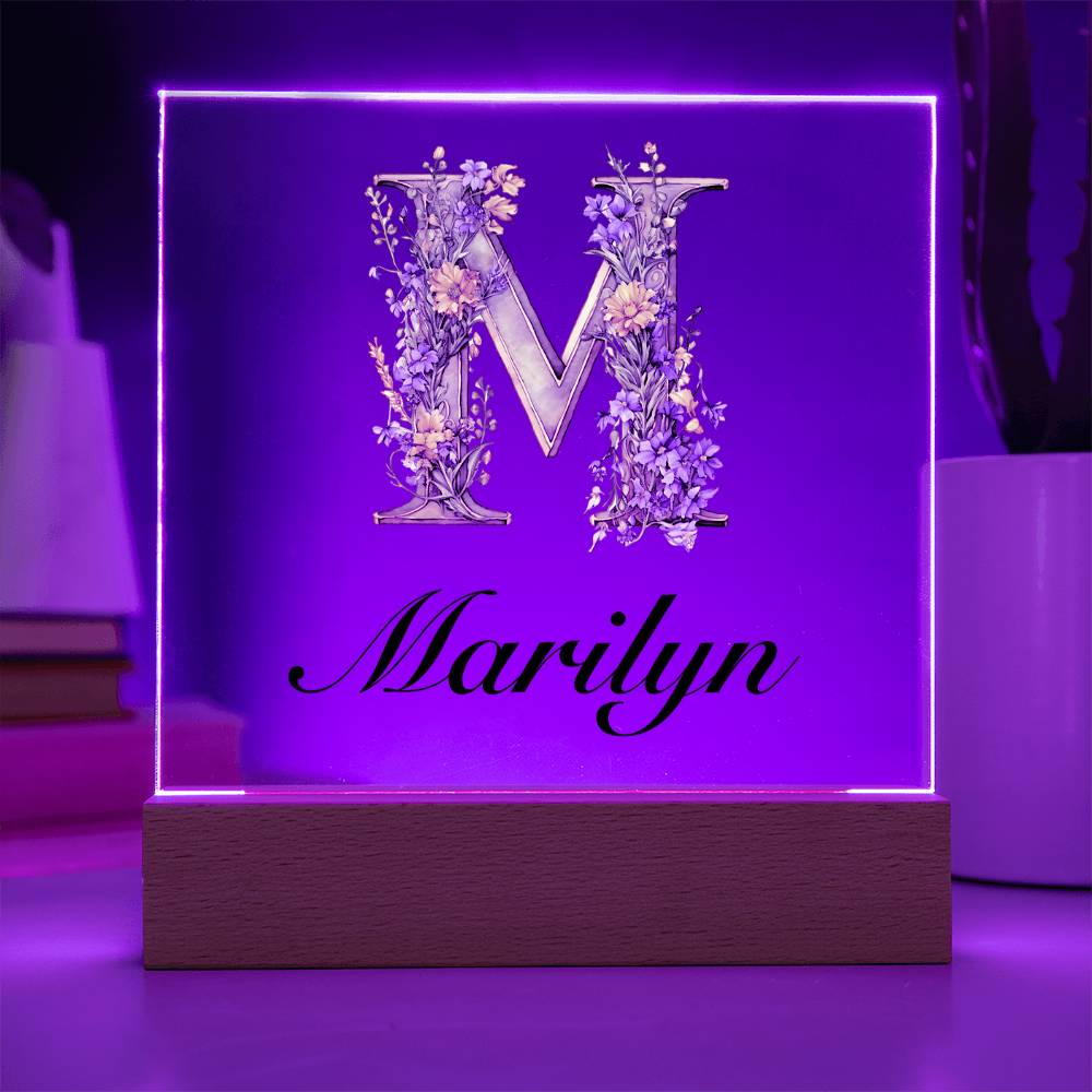 Marilyn (Lavender Flowers) - Square Acrylic Plaque With LED Base